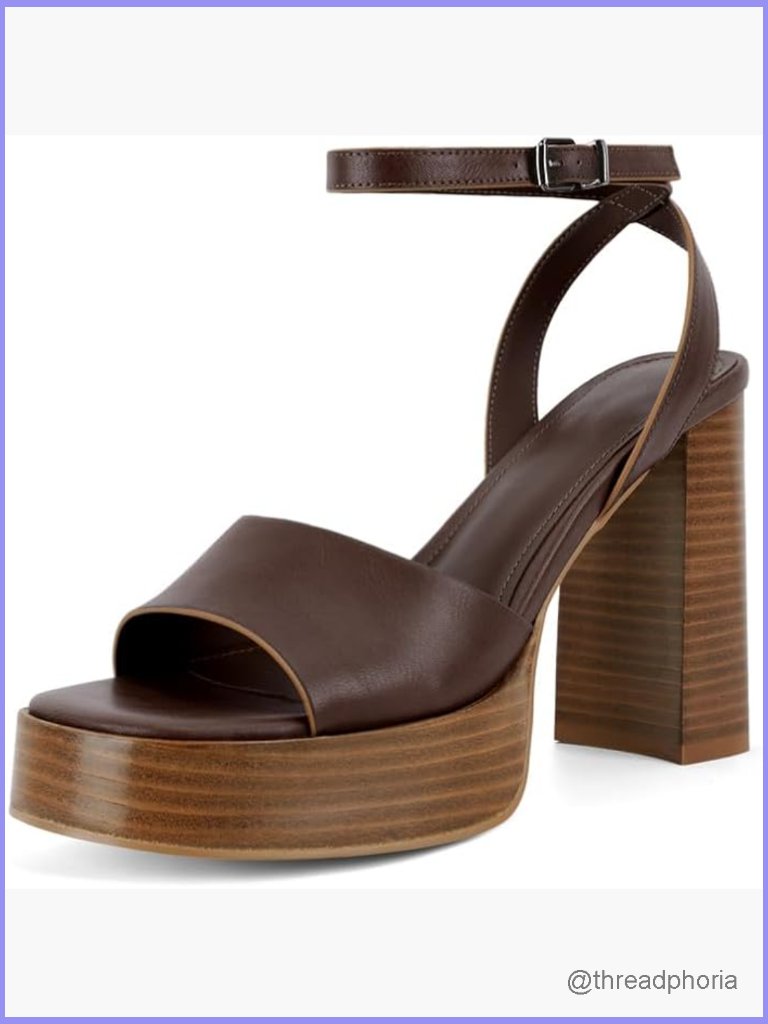 Chunky Platform Heels Open Toe Ankle Strap Sandals 4.5" Heel Block Heeled Shoes